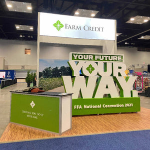 Custom foam trade show display with bold eye catching lightweight and durable letters designed to attract attention and enhance brand visibility. Custom Foam specializes in Store displays | Visual Merchandising | Trade show exhibits | Custom Signage and more.